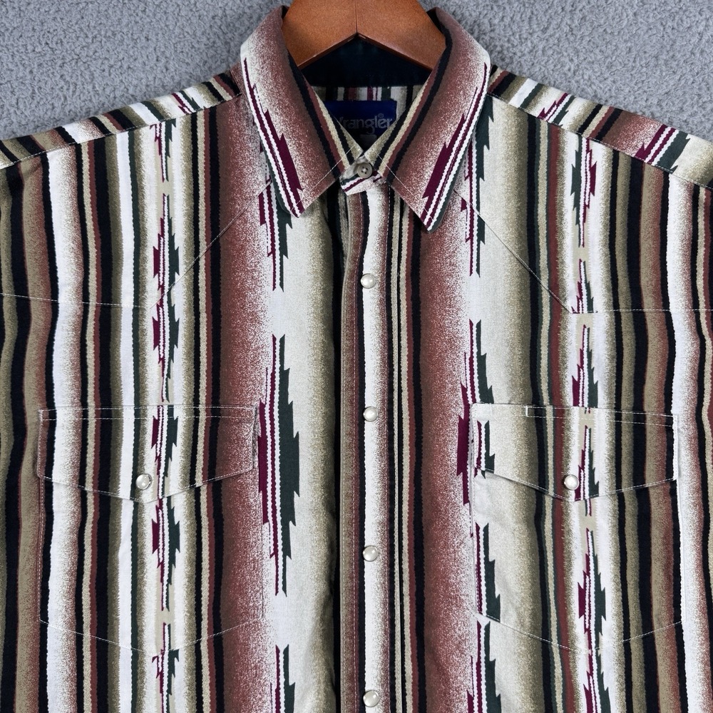 Vintage Wrangler Shirt Mens 2XL? Pearl Snap Short Sleeve Aztec Cowboy Western